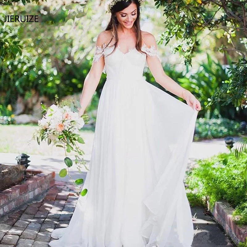 Us 6872 31 Offjieruize White Chiffon Simple Boho Wedding Dresses 2019 Sweetheart Off The Shoulder Beach Bride Dresses Robe De Mariee In Wedding
