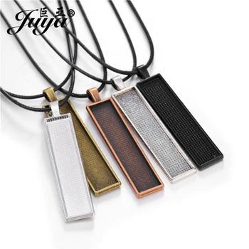 

5/10pcs 10x50mm Cabochon Tray Bezel Pendant Base 45cm Chains Black Leather Rope Lobster Clasp Necklace Charms DIY Jewelry Making