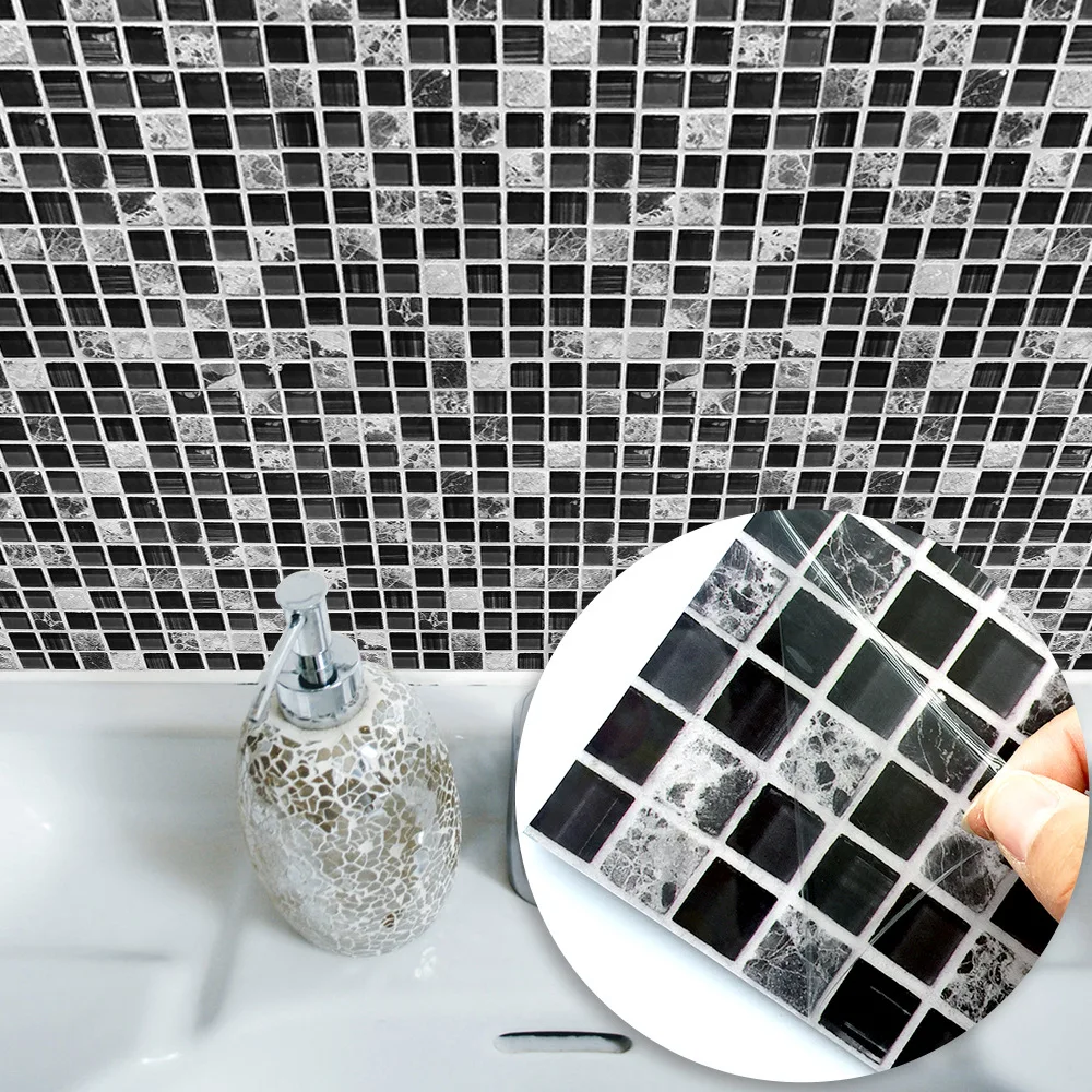 20x20 см 15x15 см 10 шт./партия самоклеющаяся Съемная плитка наклейки черная мозаика креативная плитка для пасты кухня ванная комната пол подарок