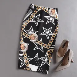 Женская элегантная юбка-карандаш с принтом Луны и звезды с высокой талией