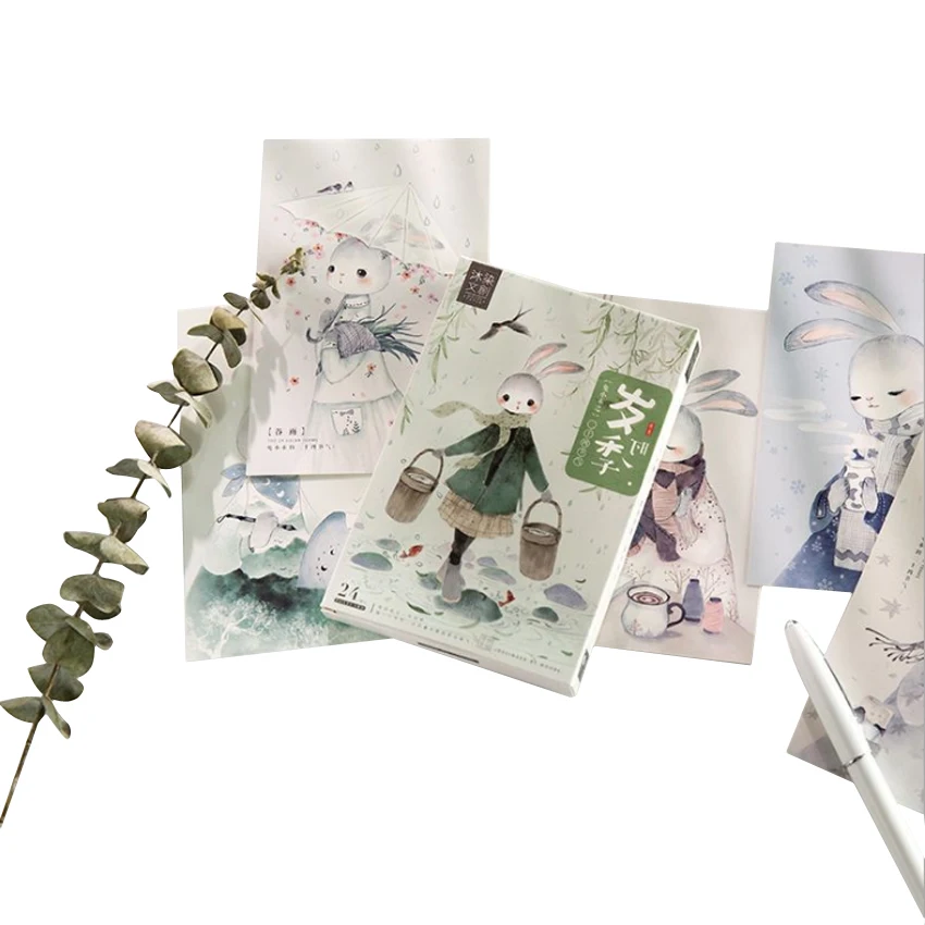 

4packs/lot Cute Blank Message Card Rabbit Business Invitation Card Paper Greeting Postcard Birthday Card Stationery Wholesale