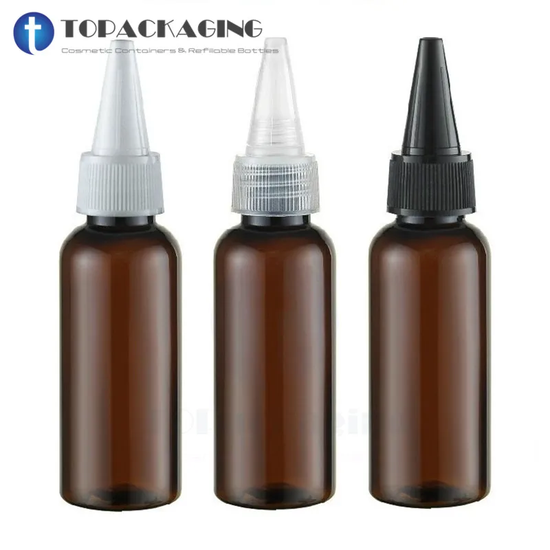 50ML Drop Bottle,Brown Plastic Perm Water Sub-bottling Cover Needle Nose,Small Amber Cosmetic Container,Hair Wave Bottle