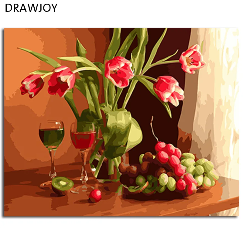 

DRAWJOY Framed Picture Painting & Calligraphy Of Flower DIY Painting By Numbers Coloring By Numbers For Home Decor