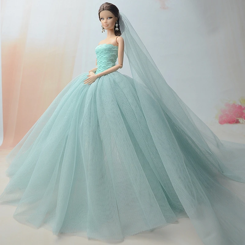 Платья куклы длинный хвост вечернее платье свадебное платье+ вуаль для куклы Барби аксессуары