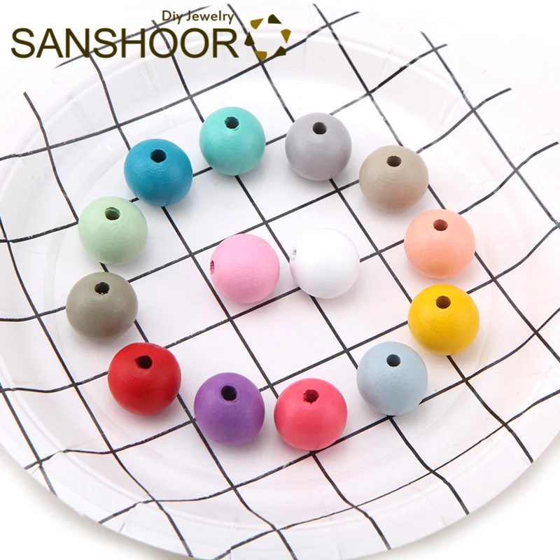 

SANSHOOR Rainbow Colors 20mm Round Wood Beads Fit Diy Key Chains Pendant Necklace Drop Earrings For Women Christmas Gifts 40pcs