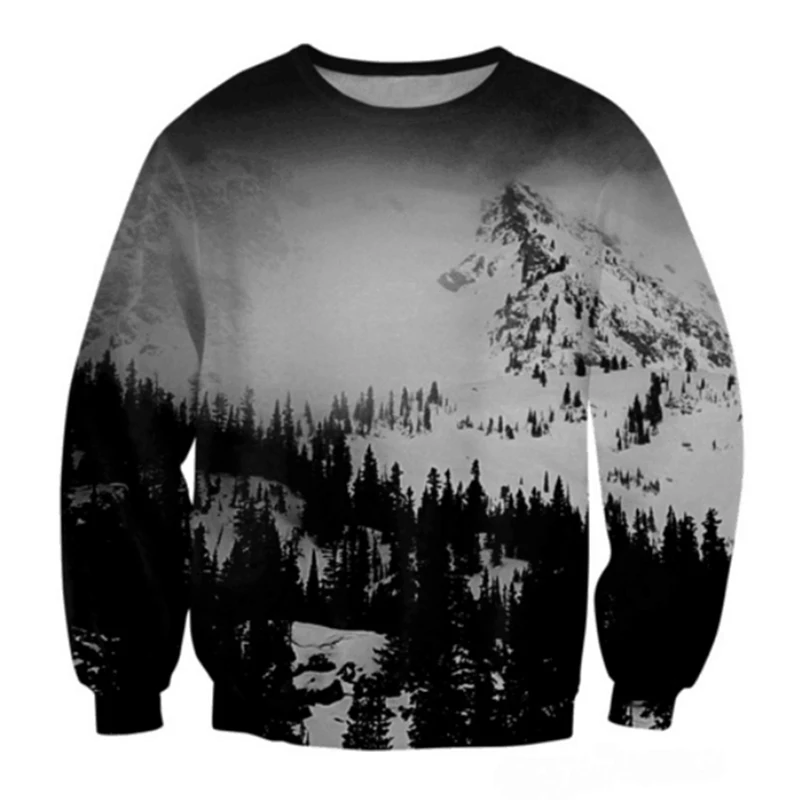 

Cloudstyle 2019 New 3D Sweatshirt Men Snow Mountain Trees 3D Print Streetwear O-Neck Hoodies Pullover Popular Large Size 5XL
