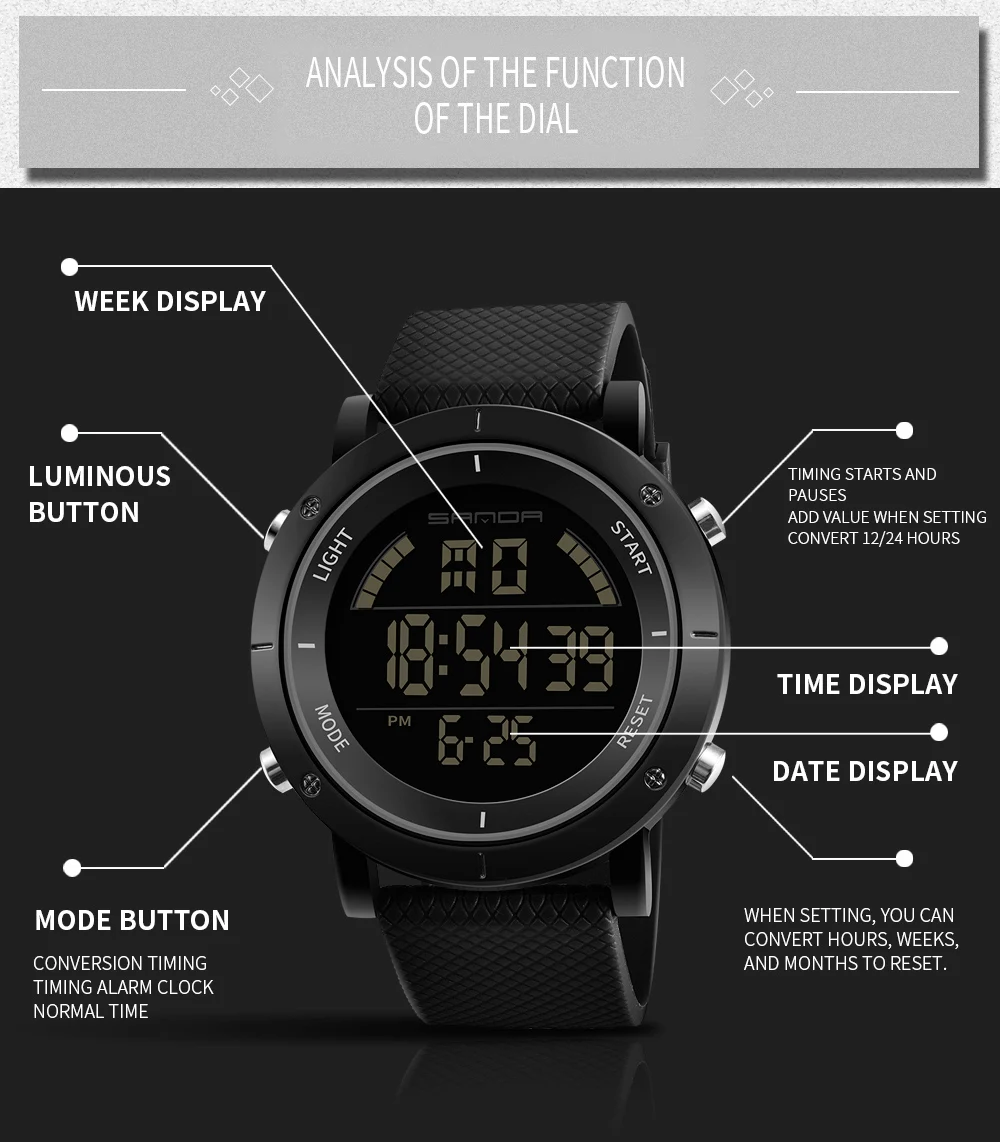 SANDA 410 Free Shipping Sport Men Watches Waterproof Led Electronic Digital Fashion Mens Wristwatch Relogio Masculino Hodinky (6)