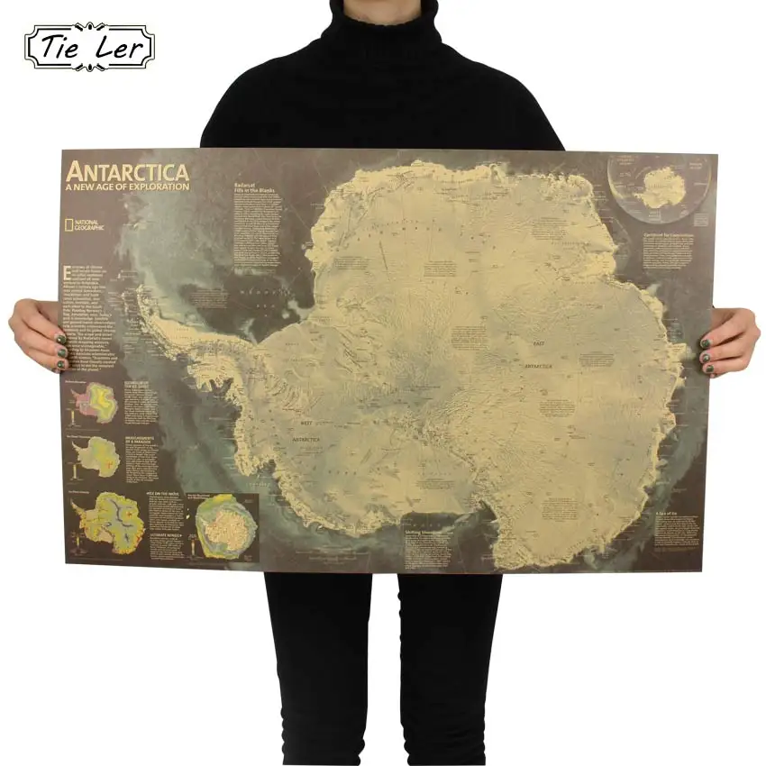 Antarctica Satellite Map Coffee Bar Decorated Living Room Kraft Paper Poster Wall Sticker 72.5X47cm photo