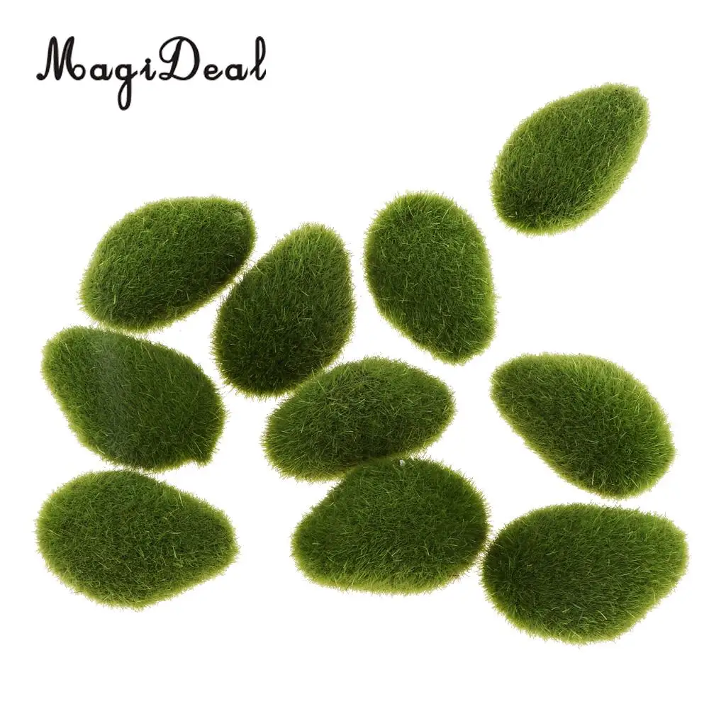 10pcs Artificial Decorative Moss Stones Ball Simulation Flocking Bryophytes Grass Plants Green Moss DIY Micro Landscape Decor
