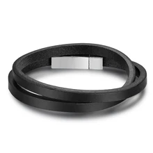 Браслет с подвесками, черные кожаные браслеты и браслет, 22 см, нержавеющая сталь, мужские ювелирные изделия, вечерние, подарок, Мода года(BA101880