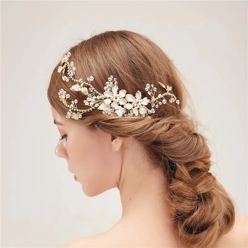 Dower me Delicate Bridal Hair Comb Gold Leaf Floral Bridal Hair Vine