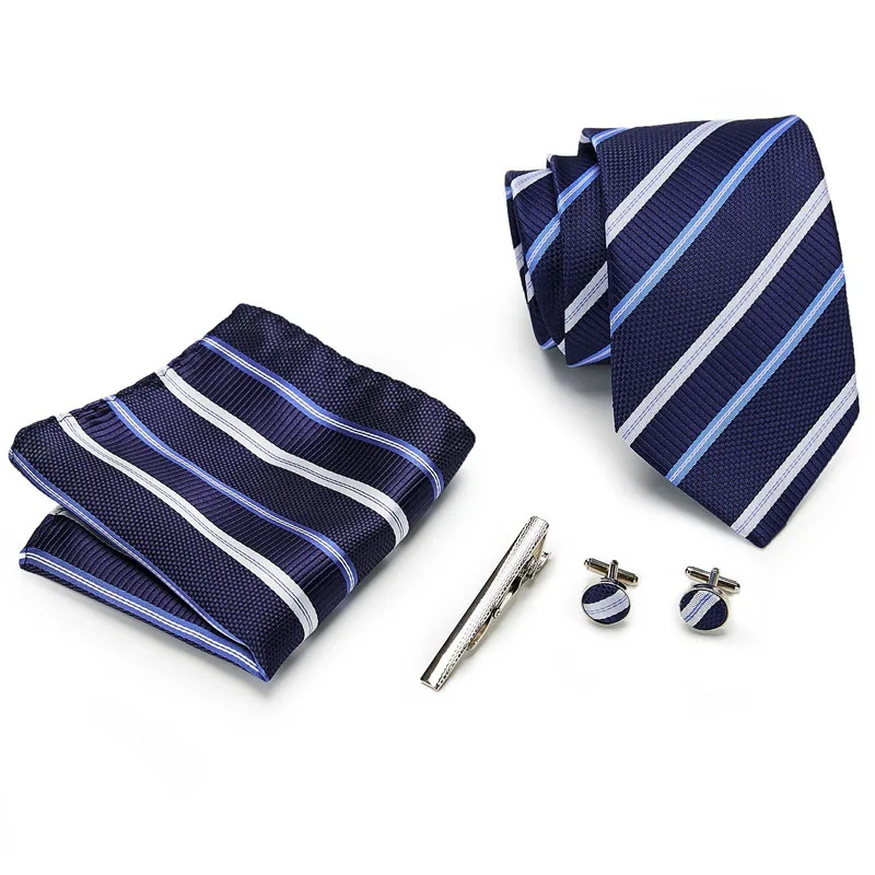  Gift box packing men brand luxury necktie pocket square Cufflinkspin Men neck ties silk tie set cuf