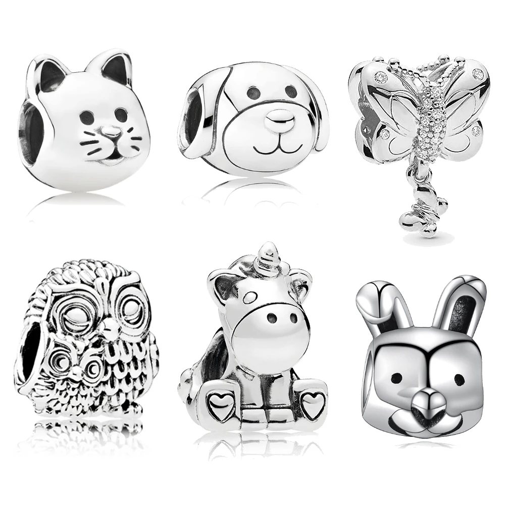 

Devoted Dog Unicorn Owl Butterfly Charms Beads Fit Pandora Bracelet & Necklace Animal Friendship Jewelry DIY Making