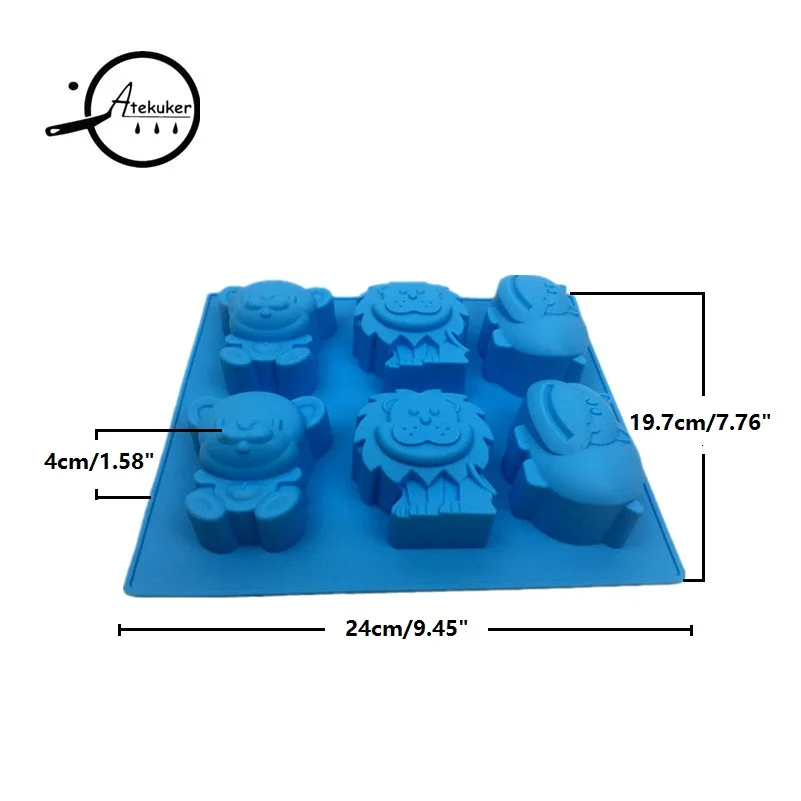 Atekuker 3Pcs/set Pig Bear Lion Frog Dog Cat Elephant Hippo Shape Silicone Mold For Baking Cake Form Silicone Form For Soap Ice