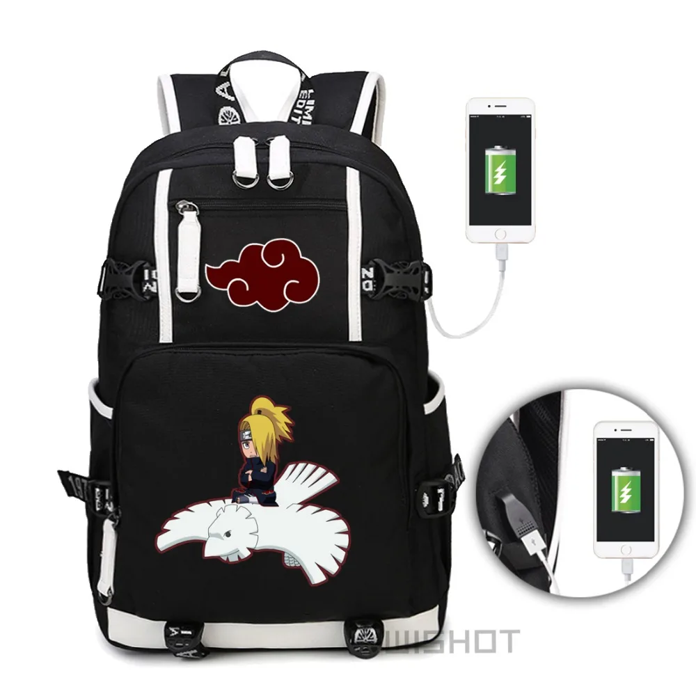 WISHOT аниме Наруто Акацуки красное облако Итачи рюкзак на плечо дорожная школьная сумка Повседневная зарядка через usb для ноутбука яркие сумки