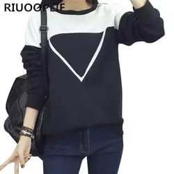 RIUOOPLIE Женский Повседневный черный белый комбинированный пуловер толстовка с длинным рукавом Теплые Топы