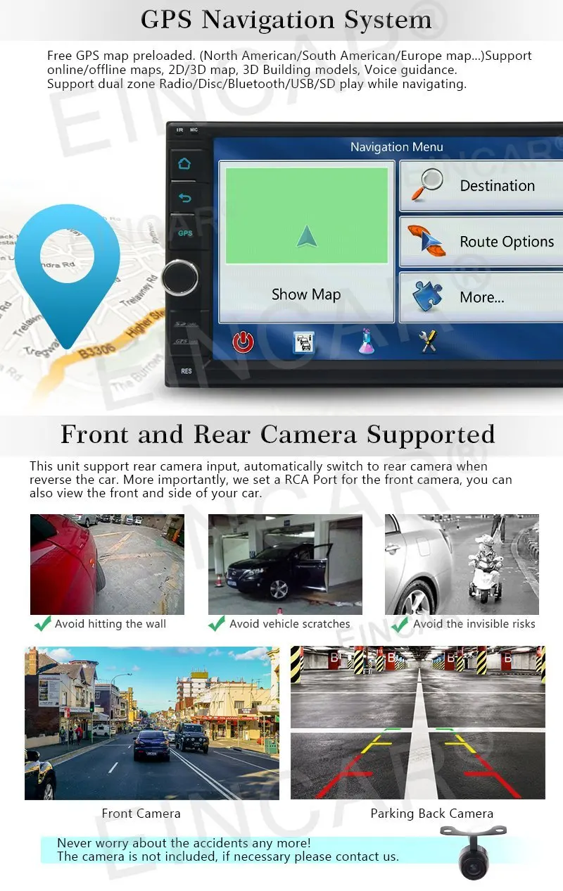 Sale Andoird 6.0 2 DIn Mirror Link In Dash Head Unit Car Stereo Radio Video GPS Naviagtior With Dual CAM-IN WIFI 1080P NO-DVD Player 5