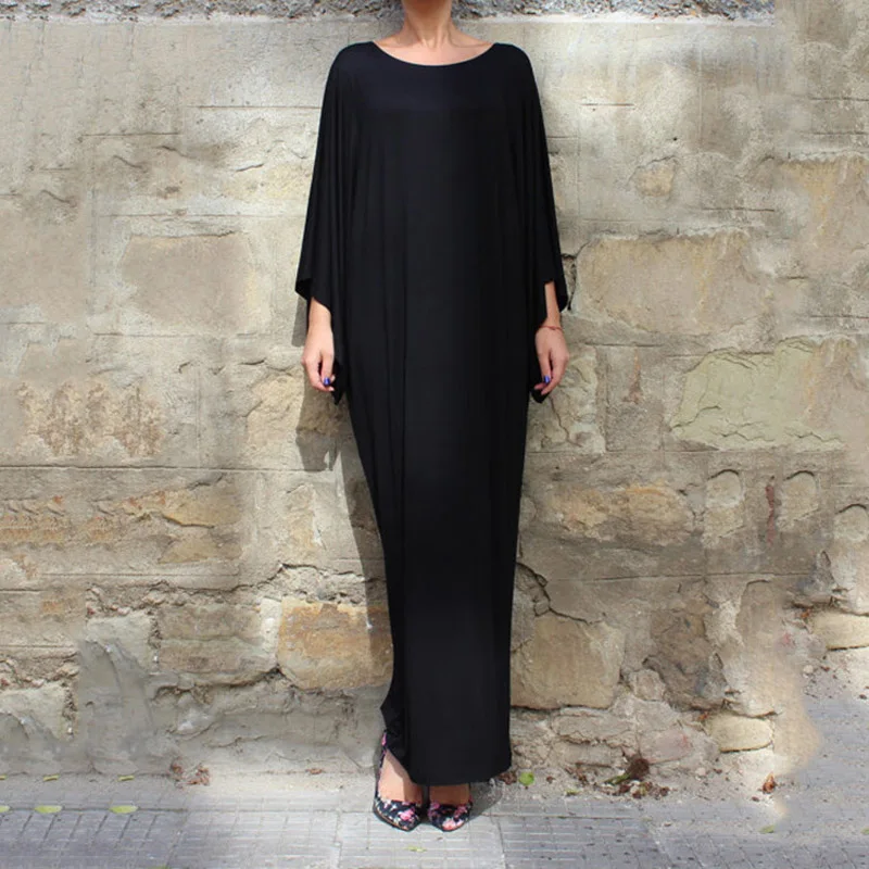 2019 New Autumn Maxi Batwing Sleeve O-neck Casual Big Sizes Loose Robe Party Women's Dress Large Size Women Clothes A167 | Женская