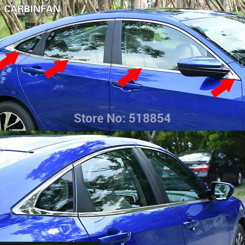 

LHD CHROME BUTTOM WINDOW SILL TRIM SURROUND COVER MOLDING LINING ACCENT GARNISH STAINLESS 8PCS/SET FIT FOR 2016 2017 HONDA CIVIC