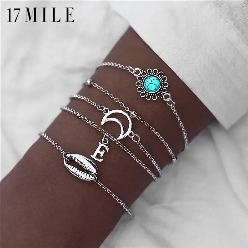 

17MILE 5 Design Vintage Multilayer Charm Bracelets For Women Adjustable Stone Moon Shell Bracelet Set DIY Female Jewelry Gifts