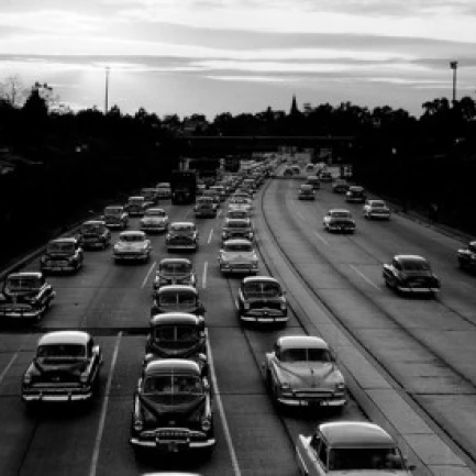 High angle view of cars moving on multiple lane highway Poster Print (24 x 36)