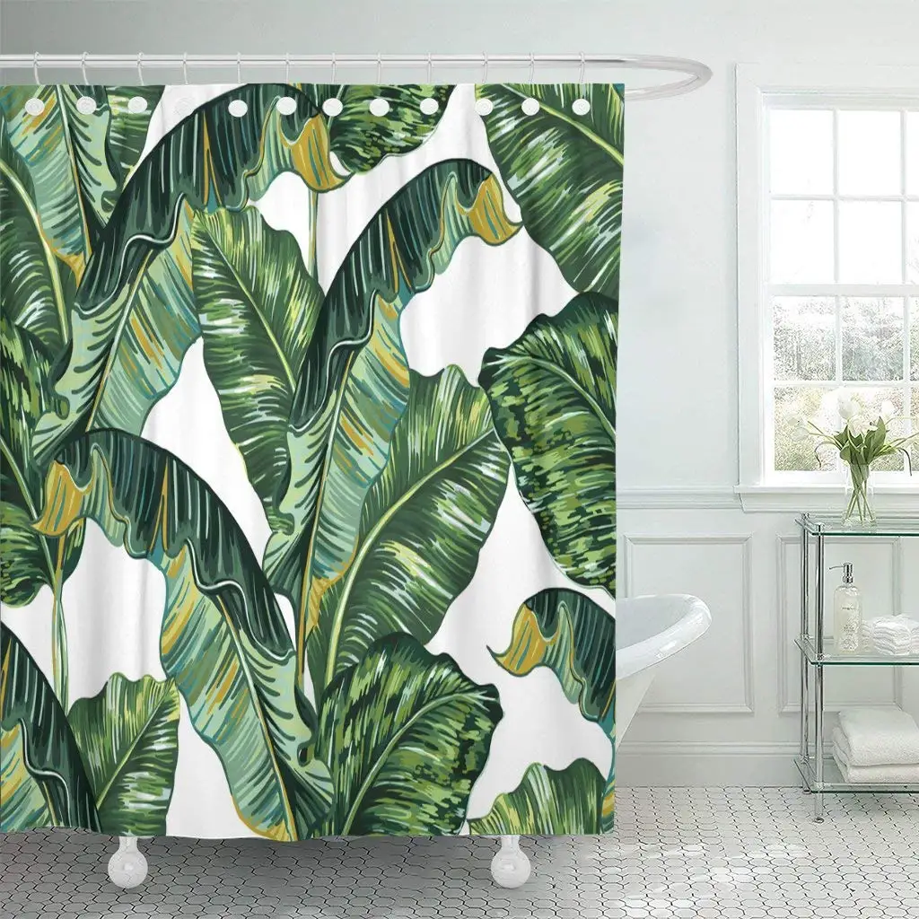 

Waterproof Shower Curtain Curtains Green Banana Tropical Palm Leaves Jungle Leaf Floral Pattern Tree Plant Vintage Extra Long