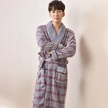 Клетчатые Халаты для мужчин, теплые супер мягкие фланелевые коралловые флисовые длинные банные халаты, мужские кимоно халаты, мужские халаты
