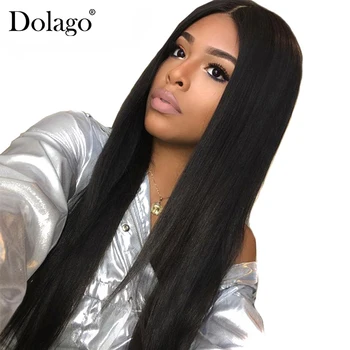 

Straight Wig Lace Front Human Hair Wigs For Women Brazilian Pre Plucked With Baby Hair Natural Hairline Black 130% Dolago Remy