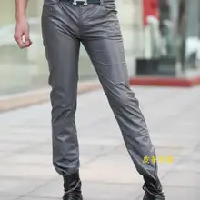 29-40 Горячая весна/осень Мужская Новая мода досуг личности бездымного серого тела pu кожаные брюки