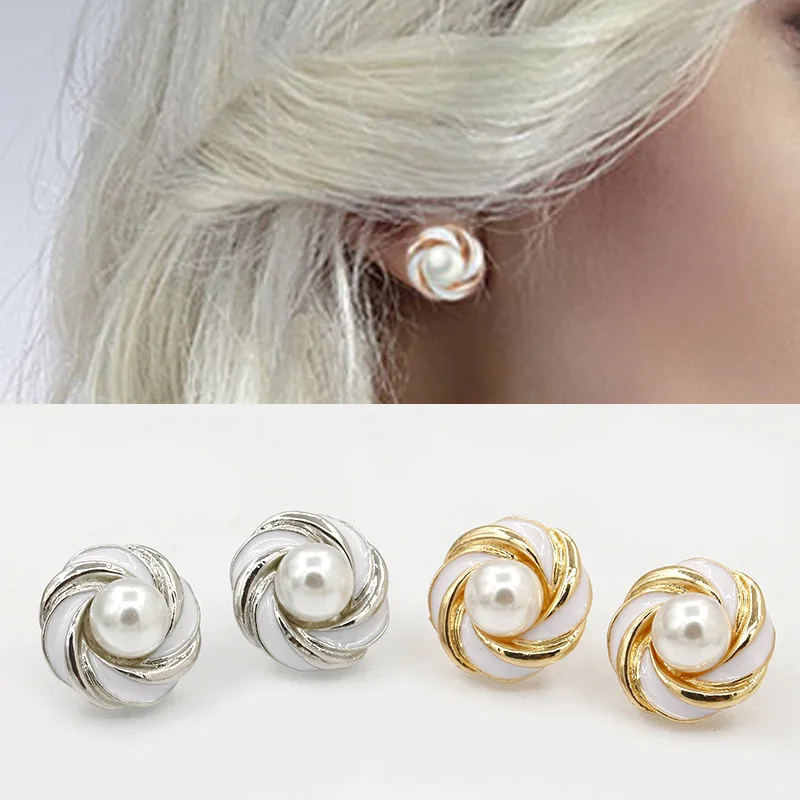 

Circular Flower Drip Stud Earrings 2019 Fashion Trendy 100% Pearl Earrings For Women Stainless Steel Jewelry For Women Qw-29