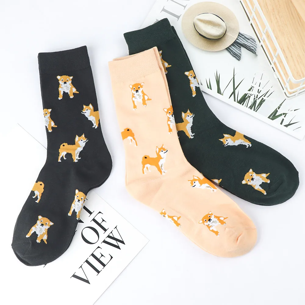 

1 Pair Lovely Cartoon Women Combed Cotton Socks Women Funny Shiba Inu Dog Corgi Cute Animal Pattern Casual Sock 2019 New