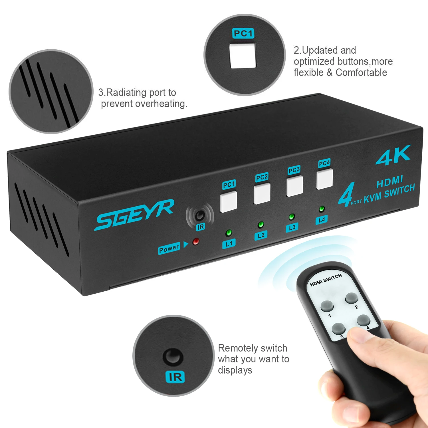 Переключатель SGEYR USB HDMI KVM 4 порта 4K сплиттер Поддержка мышка клавиатура