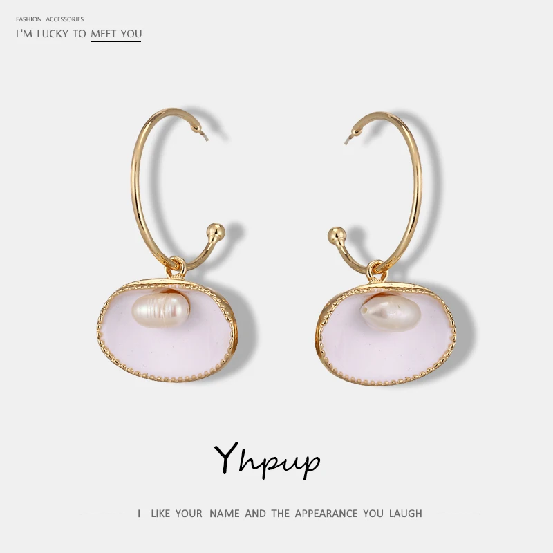 

Yhpup Trendy Elegant Zinc Alloy Shell Dangle Earrings Natural Pearls Statement Earrings for Women Party Jewelry S925 Silver New