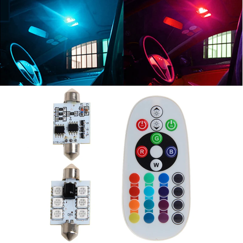 1 пара 42 мм DC 12 V 5050 6 светодиодный RGB Светодиодный светильник для салона автомобиля+ пульт дистанционного управления
