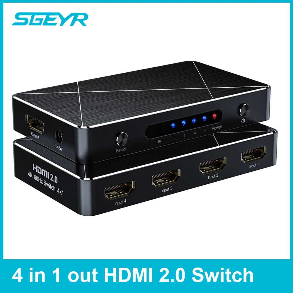 4 port HDMI Switch 2.0 SGEYR 4 to 1 HDMI Switcher Switch 4 in 1 out 4Kx2K/3840X2160@60Hz HDR HDCP 2.2 for PC Laptop XBOX 360 4 port HDMI Switch 2.0 SGEYR 4 to 1 HDMI Switcher Switch 4 in 1 out 4Kx2K/3840X2160@60Hz HDR HDCP 2.2 for PC Laptop XBOX 360