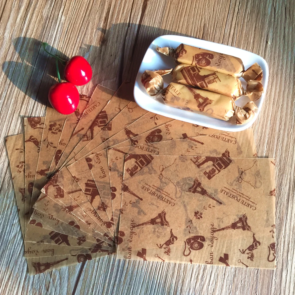 

100 Pcs Eiffel Tower Rose Figure Nougat Candy Wrapping Paper Wax Tissue Paper