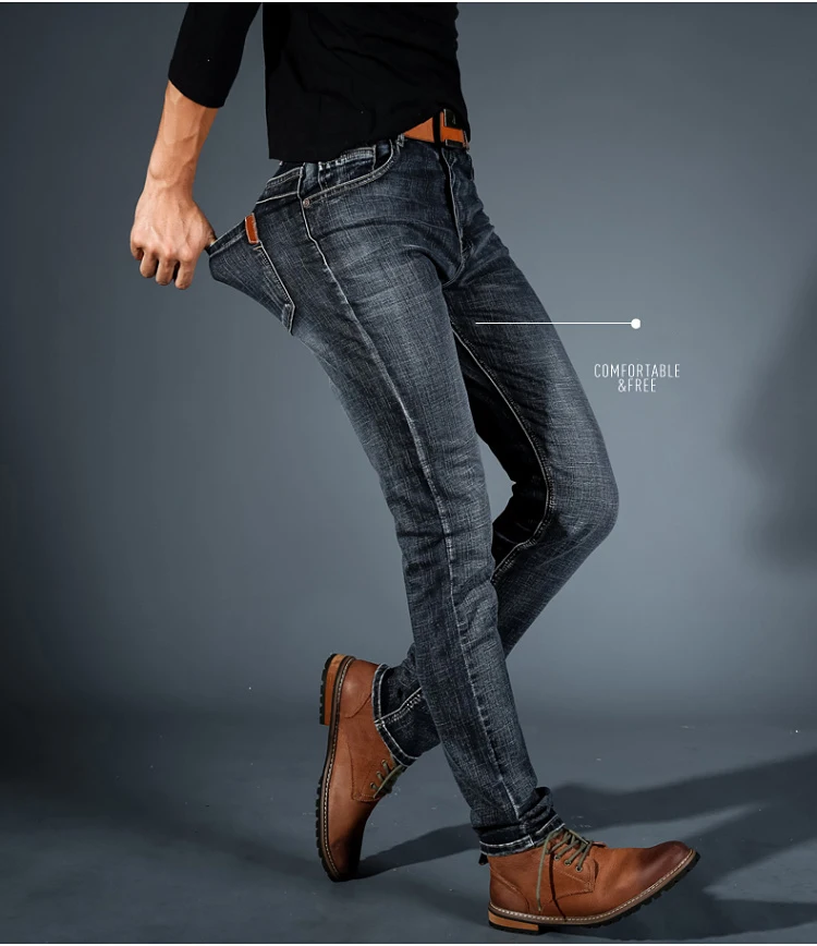 Весна Осень мужские джинсы мода Средняя Талия Slim Fit карандаш джинсовые брюки мужские высокая эластичность повседневные Черные Размер 28 40