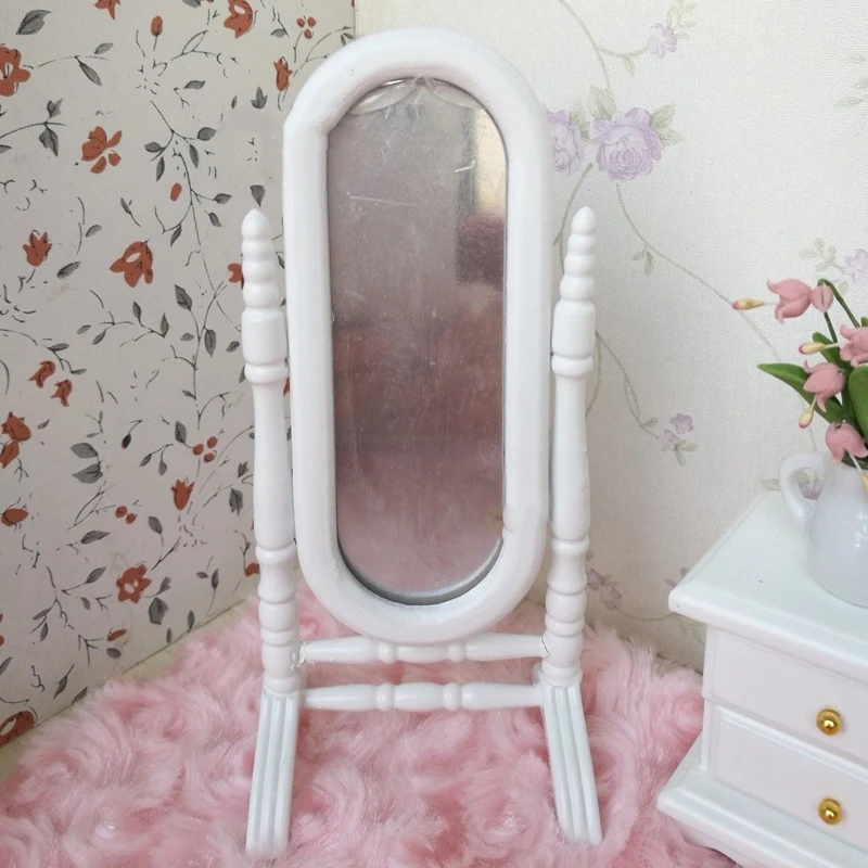  Dollhouse Bedroom Furniture Set 6 PCS Bed Rocking Chair Dressing Mirror Cabinet