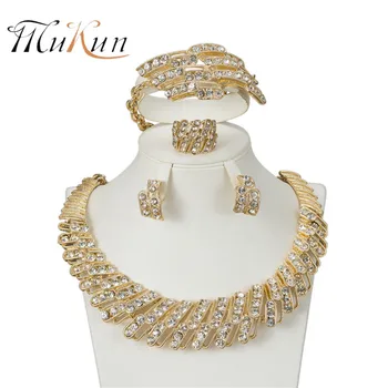 

MUKUN 2017 Fashion Dubai Gold-color Jewelry Set Nigerian Wedding African Beads Earrings Necklace set lady party accessories
