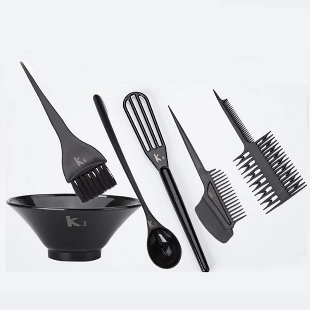 6pcs/set Black Plastic Hair Dye Colouring Brush Comb Bowl Hairdressing