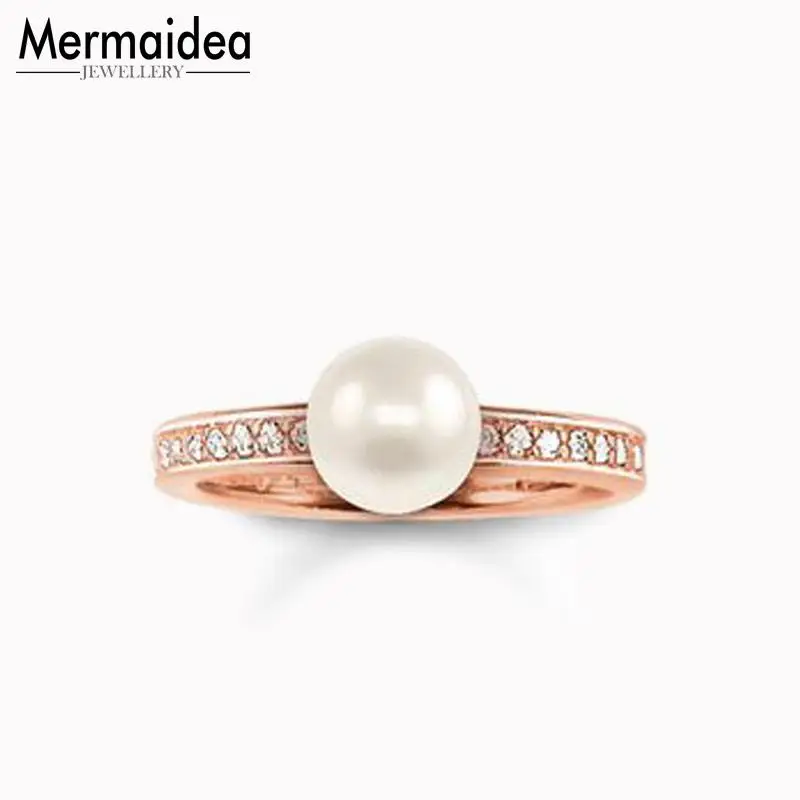 

Rose Gold Color Single Row White CZ Pearl Rings High Quality A Pearl on Eternity Ring Jewelry Gift for Women