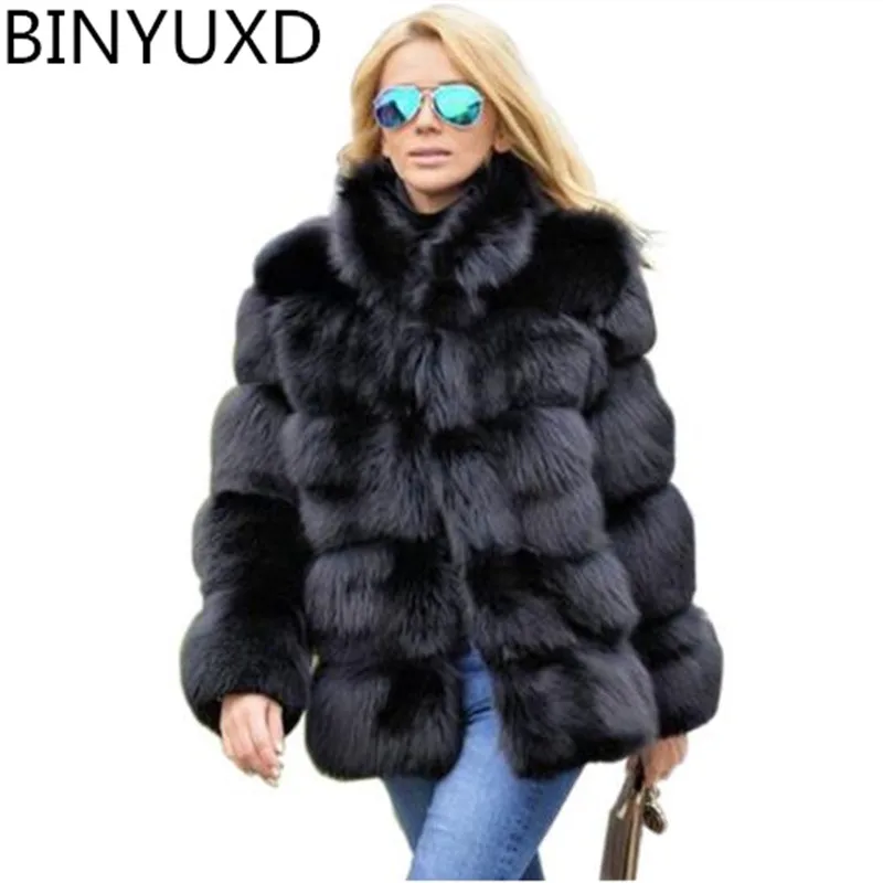 BINYUXD новинка зимнее женское пальто шуба из искусственного лисьего меха размера