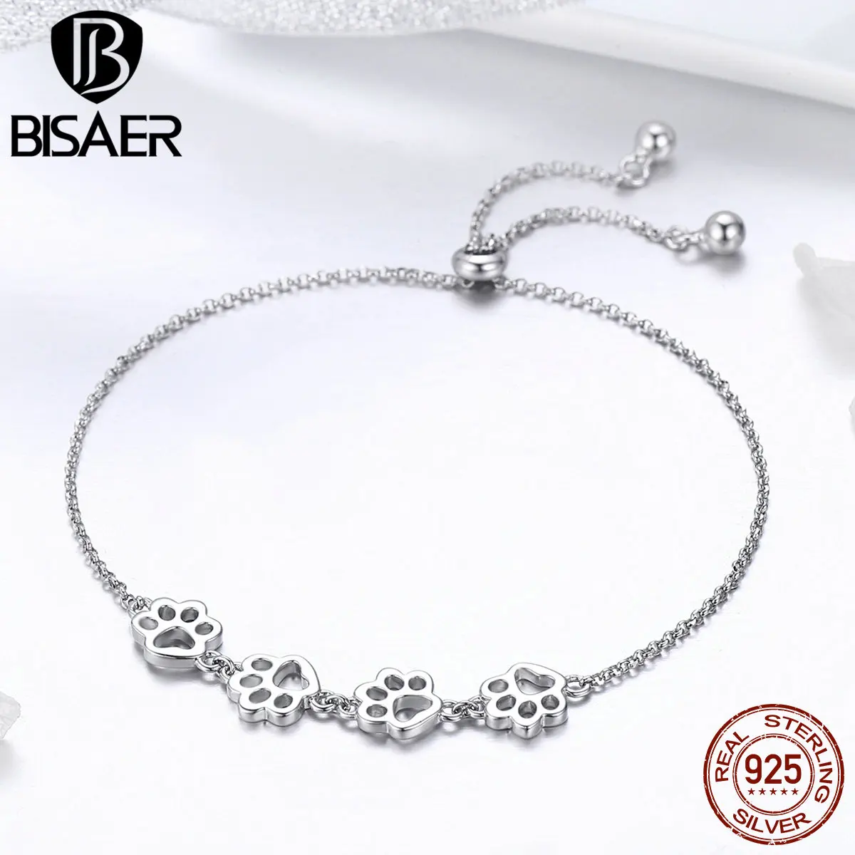 BISAER, 925 пробы, серебряная собака, следы, цепочка, женские браслеты, для женщин, кошка, следы, серебряный браслет, ювелирное изделие ECB096