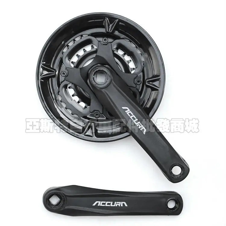 Mountain bike crankset 24-34-42T with a chain cover mountain bicycle fluted disc of high carbon steel