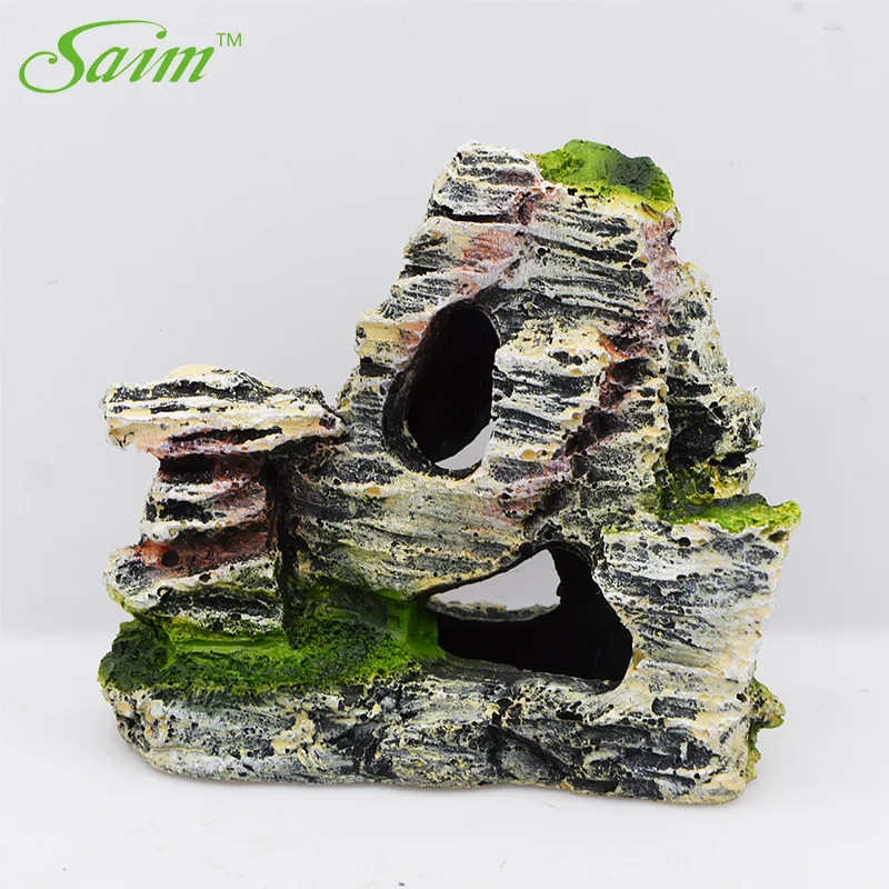 

Saim Simulated Aquarium Rockery Decorative 4" Artificial Stone Fish Tank Ornamental Acuario Mountain Cave Stone for Aquariums