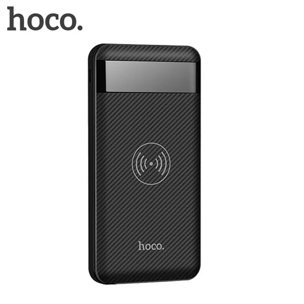 HOCO power bank 10000 мАч, портативное зарядное устройство для быстрой зарядки, двойной USB, беспроводное зарядное устройство для мобильного телефона, внешний аккумулятор - Цвет: Черный