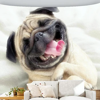 

Indian Elephant Painting Animal Pug Dog Wall Hanging Gobelin Polyester Tapestry Living Room Decor Home Decoration Textile