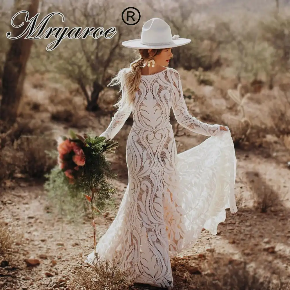 long sleeve boho lace wedding dress