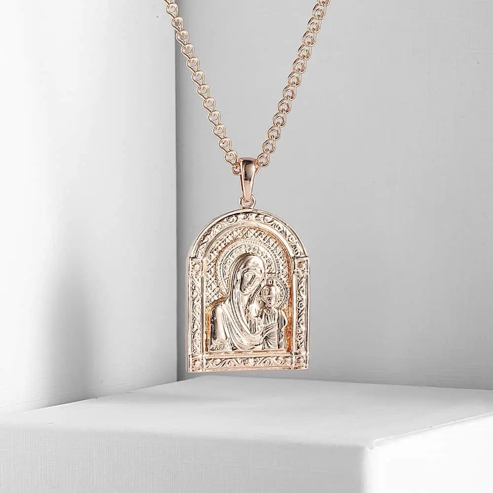 

Virgin Mary Jesus Cross Pendant Necklace for Women Men 585 Rose Gold Filled Snake Link Fashion Jewelry GP190_1