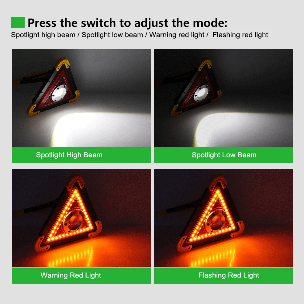 Светодиодный Портативный прожектор USB Перезаряжаемые светодиодный рабочий светильник COB 4 режима прожектор на открытом воздухе Треугольники предупреждение о чрезвычайном происшествии свет для кемпинга